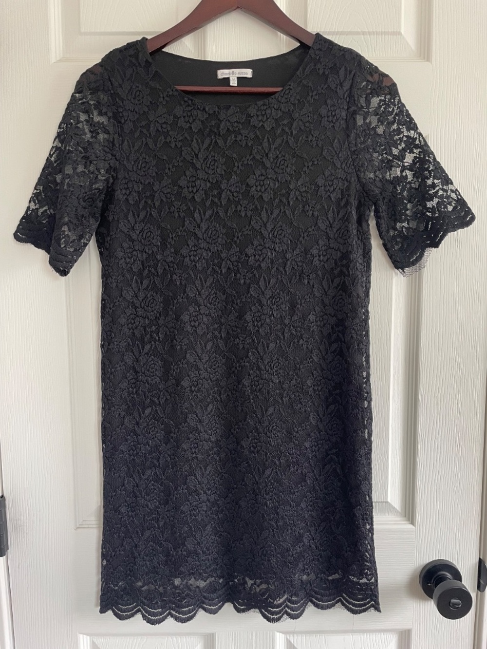 Black Lace Sheath Dress Scalloped Hem Cocktail Wedding Guest